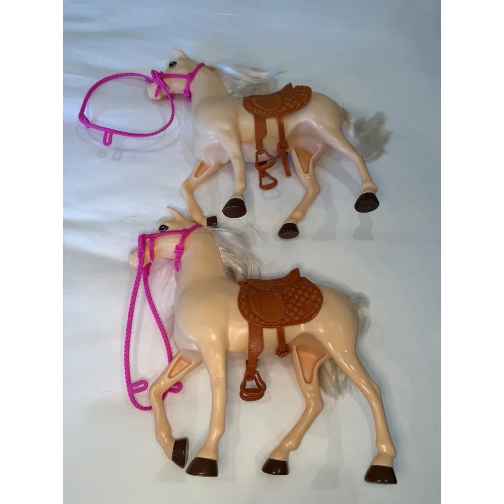 Light Brown Horse with Saddle, Bridle & Reins 2 Horses In Total For Barbies Doll